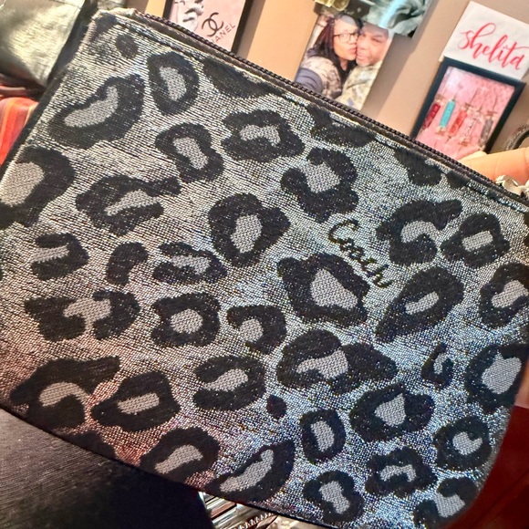 Coach Black and Metallic Silver Leopard Print Wristlet - Picture 5 of 9